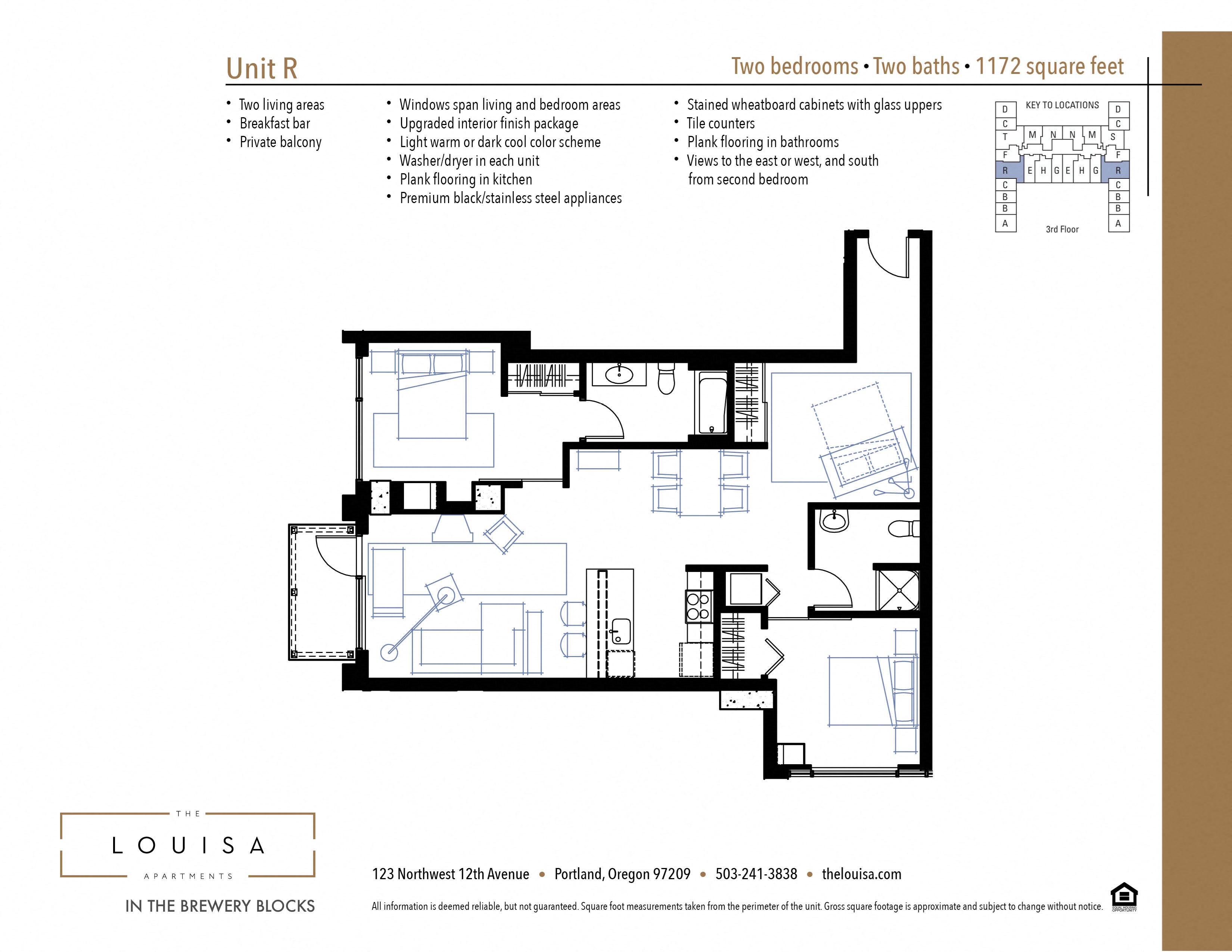 2 Bed 2 Bath (R) Floor Plan 2 Bed 2 Bath (R) Floor Plan at The Louisa Apartments in Portland, Oregon